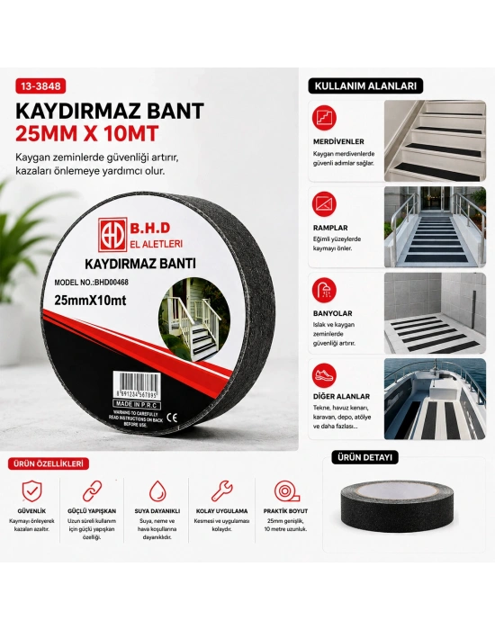 25MM X 10MT Kaydırmaz Siyah Bant