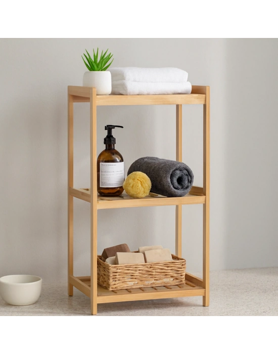 3 Katlı Çok Amaçlı Ahşap Bambu Raf Organizer 36x32x80 cm