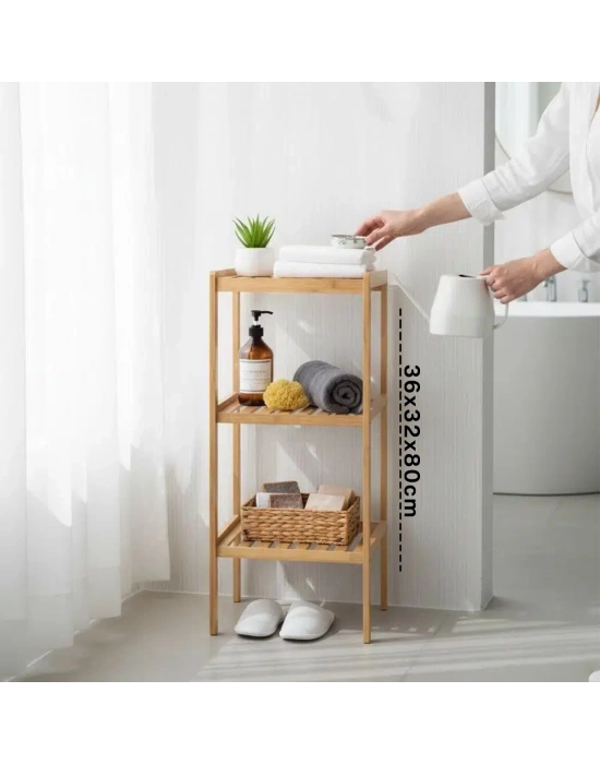 3 Katlı Çok Amaçlı Ahşap Bambu Raf Organizer 36x32x80 cm