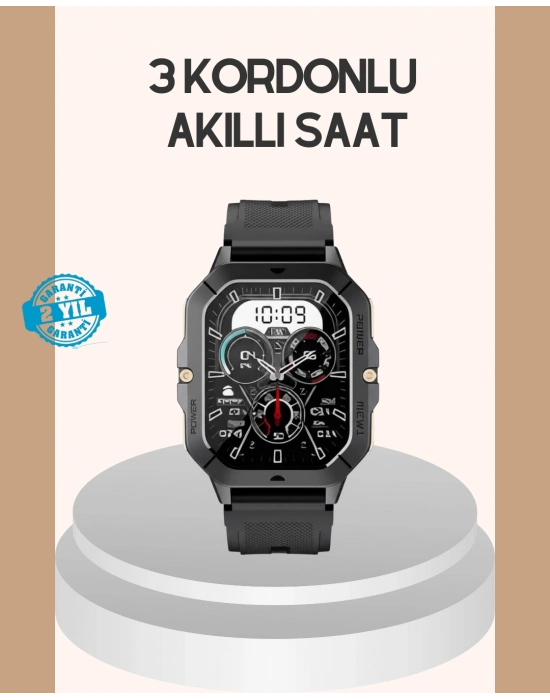 3 Kordonlu Akıllı Saat Uzun Pil Süreli
