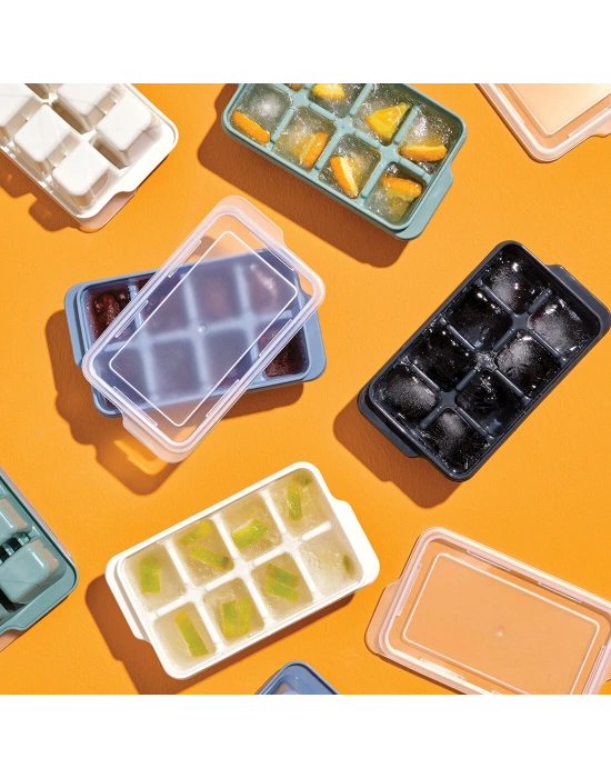 3lü Mini Buz Kalıbı - Küp Şekilli - Kapaklı - Plastik