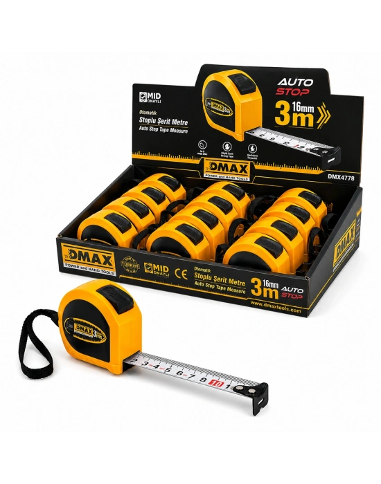 3 m Çelik Şerit Metre 16 mm Otomatik Stoplu