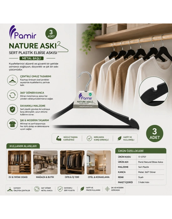 3 Parça Plastik Wody Metal Başlı Askı