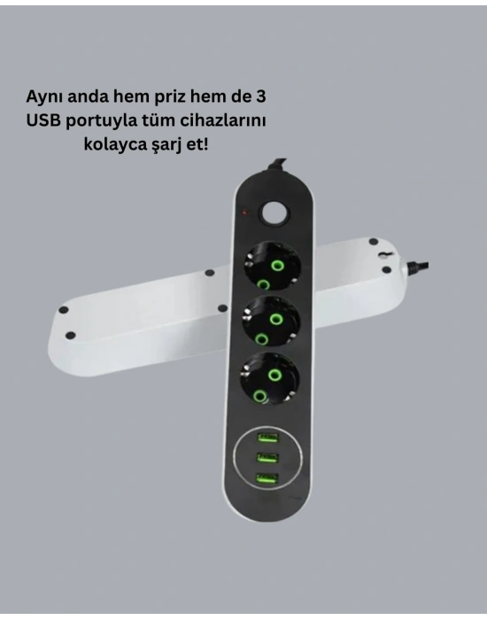3 USB Portlu Üçlü Priz CXE103
