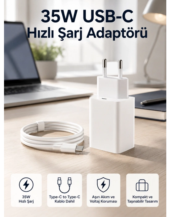 35W USB-C Hızlı Şarj Adaptörü Type-C to C Kablo Seti
