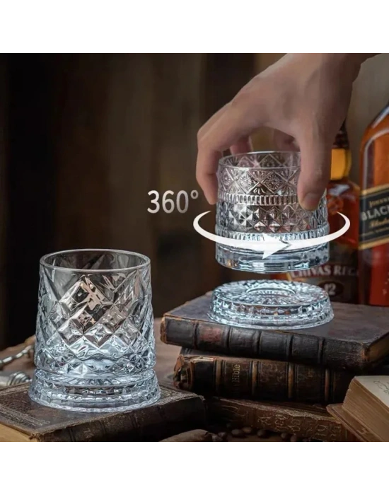 360 Derece Dönen Bardak - 280 ml - Kristal Cam