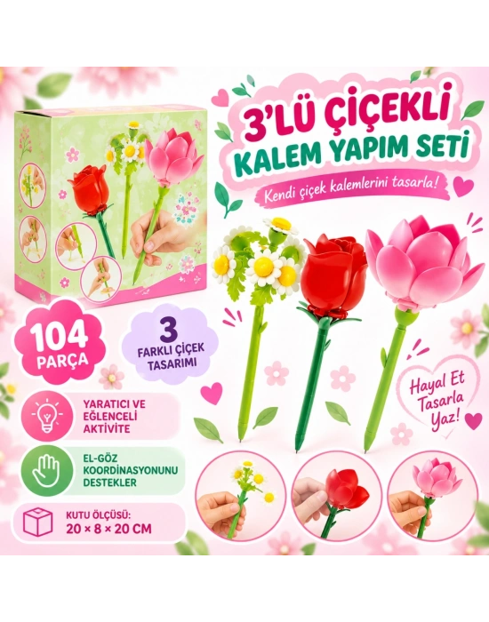 3’lü Çiçekli Kalem Yapım Seti 104 Parça