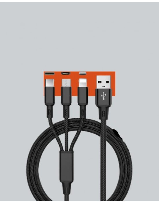 3’ü 1 Arada Hızlı Şarj Kablosu – iOS Android Type-C Uyumlu
