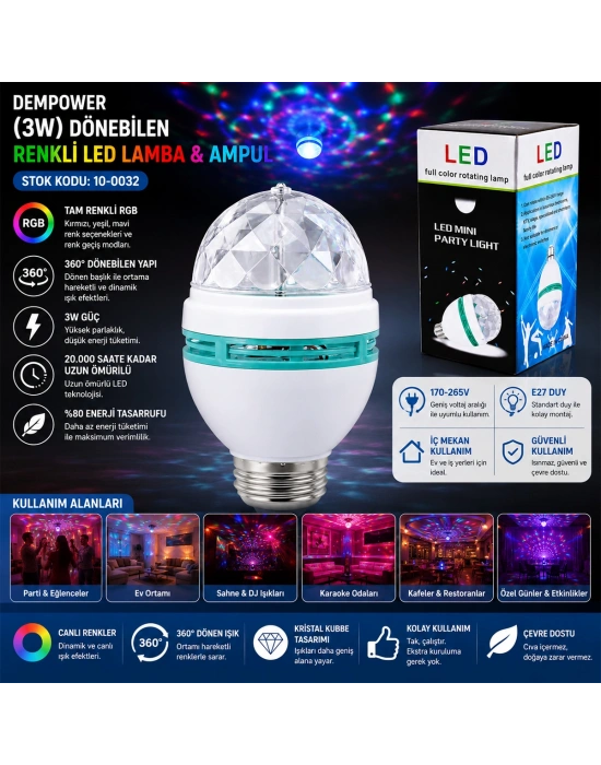 3W Dönebilen Renkli LED Disko Lamba (170-265V)