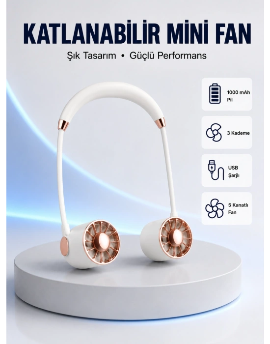 5 Kanatlı Sessiz Mini Fan 3 Vitesli Katlanabilir Asılabilir