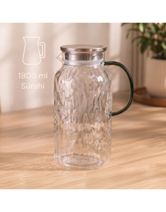 5 Parça Bardaklı Sürahi Seti - Cam - 1800 ml Sürahi - 4 Bardak