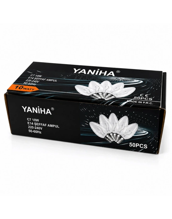 50 Adet Şeffaf Gece Lambası Ampul E14 - 10W C7