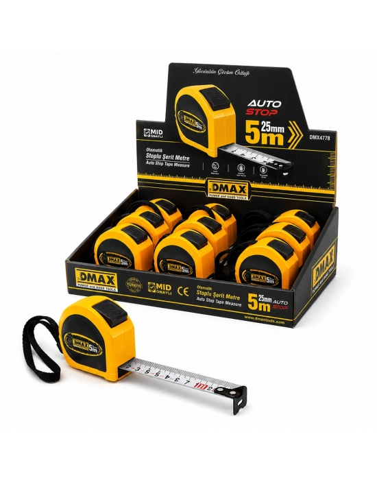 5m x 25mm Otomatik Çelik Şerit Metre (Stoplu)