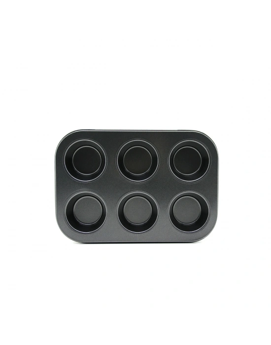 6 Gözlü Siyah Metal Muffin Kalıbı