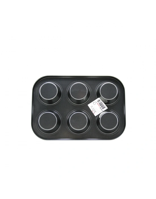 6 Gözlü Siyah Metal Muffin Kalıbı