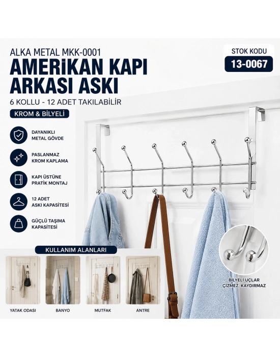 6 Kollu Krom Kapı Arkası Askı