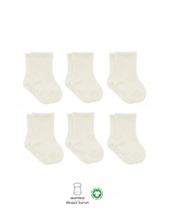 6Lı Basic Penye Soket Çorap 10101 Ekru