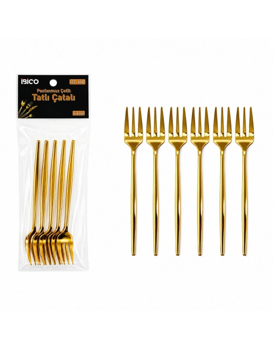 6 Parça Tatlı Çatalı Seti - 13 cm - Gold Renk