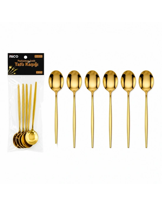 6 Parça Tatlı Kaşığı Seti - Gold Renk - Paslanmaz Çelik