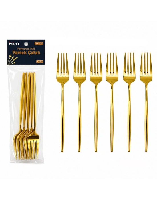 6 Parça Yemek Çatalı Seti - Gold Renk - Paslanmaz Çelik