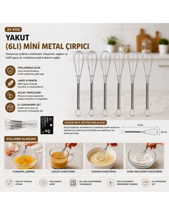 6PCS MİNİ=13CM Metal Çırpıcı
