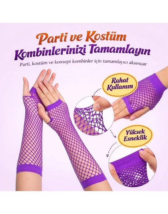 80’ler 90’lar Retro Mor File Parmaksız Eldiven 26 cm