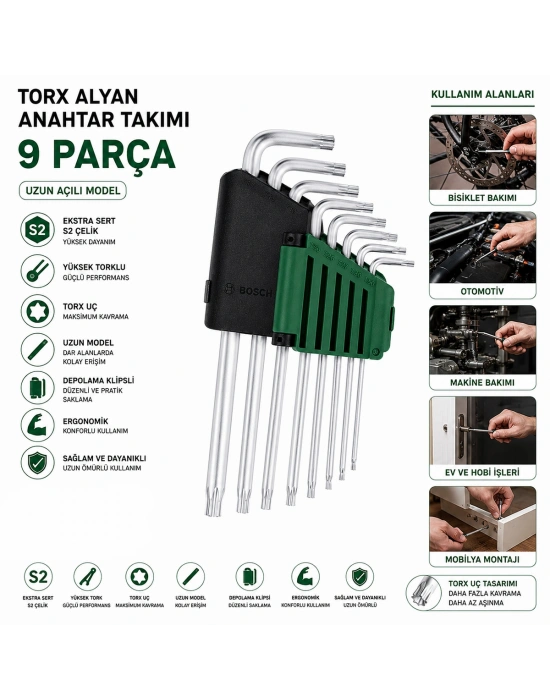 9 Parça Uzun Alyan Anahtar Takımı - Krom