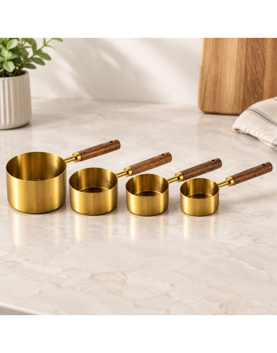 Ağaç Kulplu Ölçü Kaşığı 4lü Set