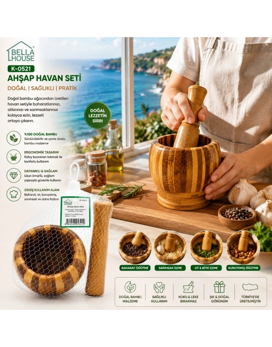Ahşap Bambu Havan (Sarımsak Dövecek) 8 cm