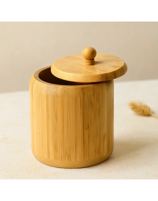 Ahşap Bambu Kapaklı Şekerlik Ø11.3 cm