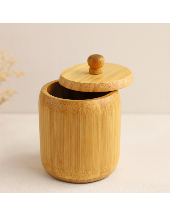 Ahşap Bambu Kapaklı Şekerlik 9 cm
