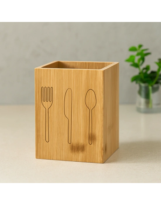Ahşap Bambu Kaşıklık Organizer 9x9 cm
