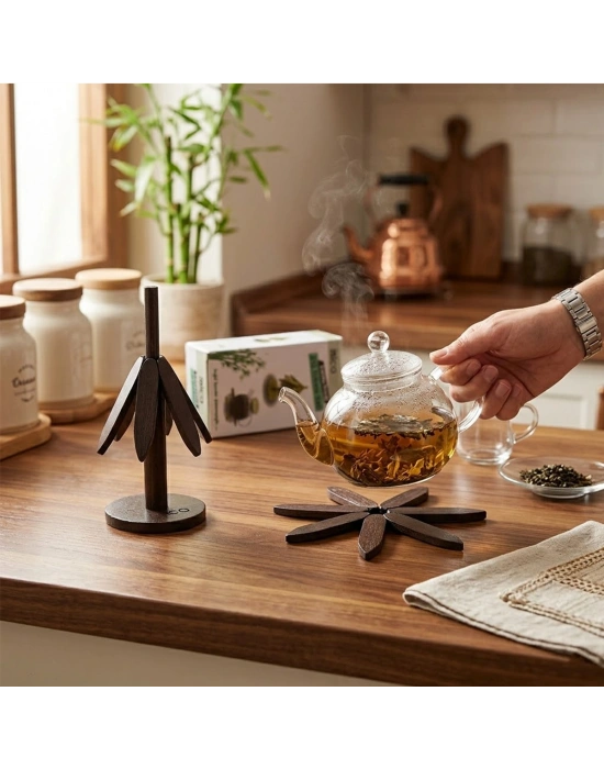 Ahşap Bambu Katlanır Standlı Nihale Yapraklı Çiçek Model