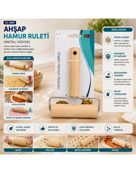 Ahşap Hamur Ruleti Metal Gövde