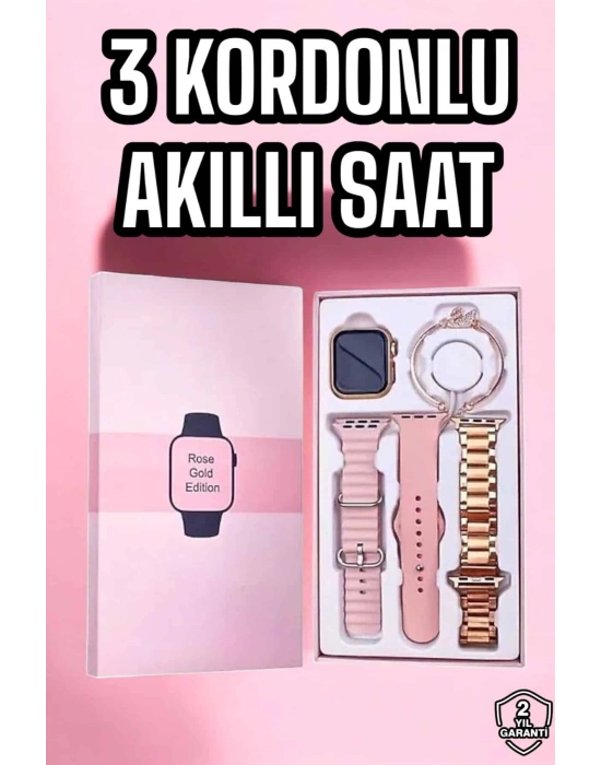 Akıllı Saat Amoled Ekran 3 Kordonlu Aksesuar Hediyeli Sesli Görüşme