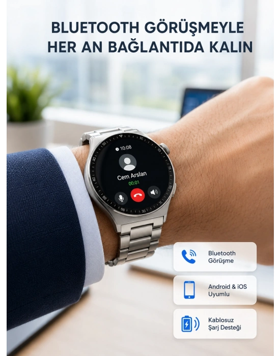 Akıllı Saat NFC – Bluetooth Arama ve Kablosuz Şarj Özellikli