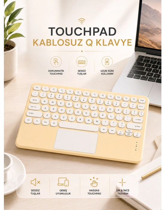 Android ve İOS Uyumlu Bluetooth Klavye Touchpad Slim Kablosuz Wifi Q Klavye
