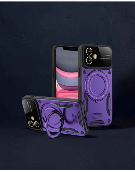 Apple İphone 11 Kılıf Joy Lens Standlı Kapak - Mor