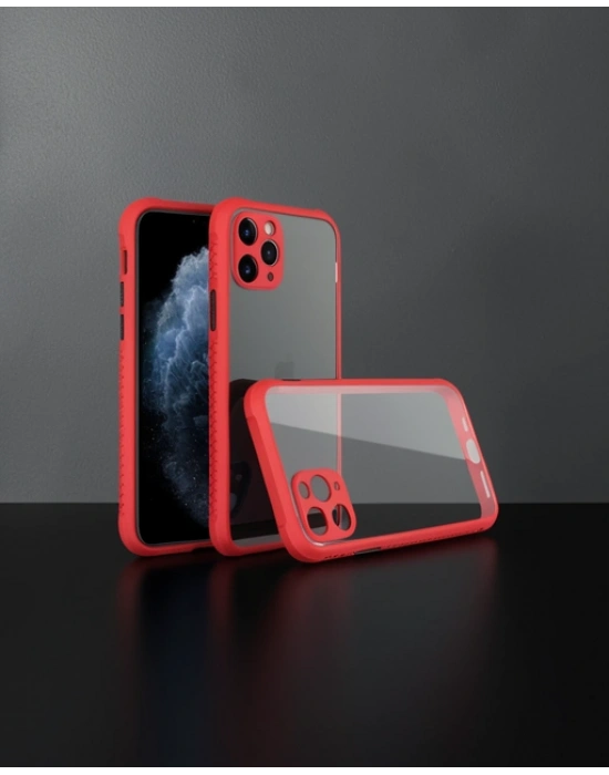 Apple İphone 11 Pro Kılıf Miami Şeffaf Silikon - Kırmızı