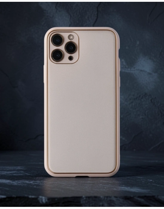 Apple İphone 11 Pro Max Kılıf Coco Deri Silikon Kapak - Pudra
