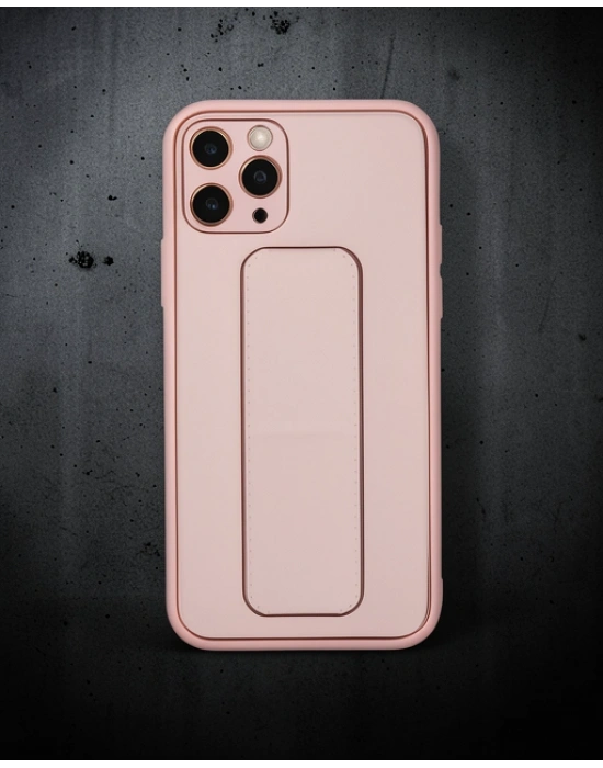 Apple İphone 11 Pro Max Kılıf Coco Deri Standlı Kapak - Pembe