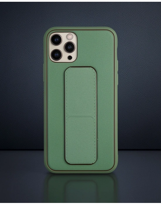 Apple İphone 11 Pro Max Kılıf Coco Deri Standlı Kapak - Su Yeşili