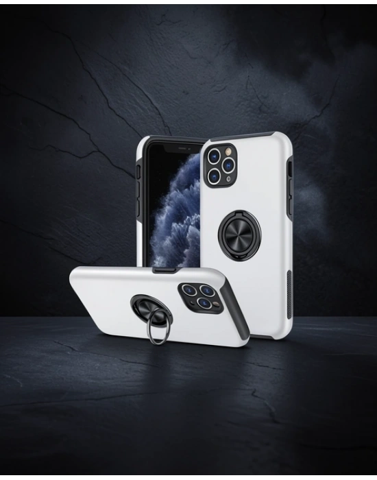 Apple İphone 11 Pro Max Kılıf Elit Yüzüklü Kapak - Gümüş