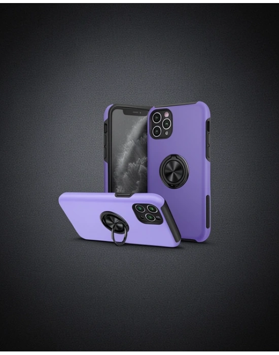 Apple İphone 11 Pro Max Kılıf Elit Yüzüklü Kapak - Mor