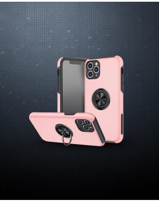Apple İphone 11 Pro Max Kılıf Elit Yüzüklü Kapak - Pembe