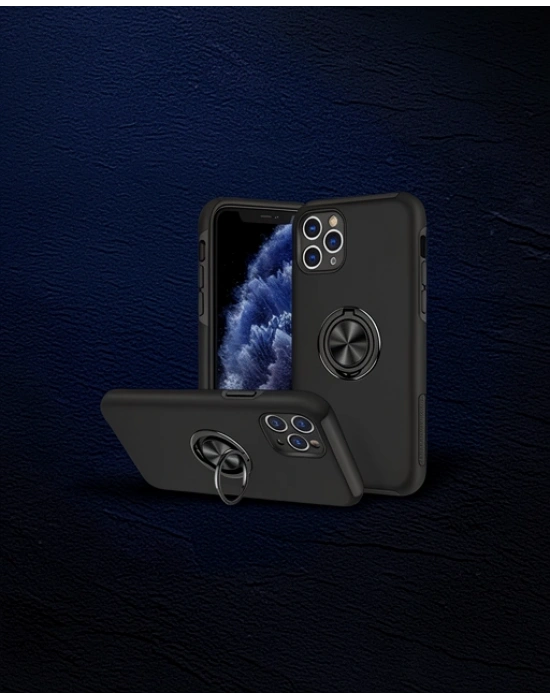 Apple İphone 11 Pro Max Kılıf Elit Yüzüklü Kapak - Siyah