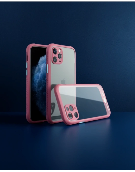 Apple İphone 11 Pro Max Kılıf Miami Şeffaf Silikon - Fuşya
