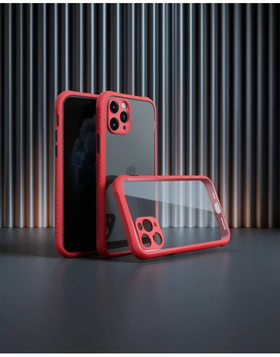 Apple İphone 11 Pro Max Kılıf Miami Şeffaf Silikon - Kırmızı