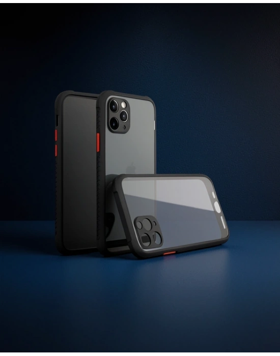 Apple İphone 11 Pro Max Kılıf Miami Şeffaf Silikon - Siyah
