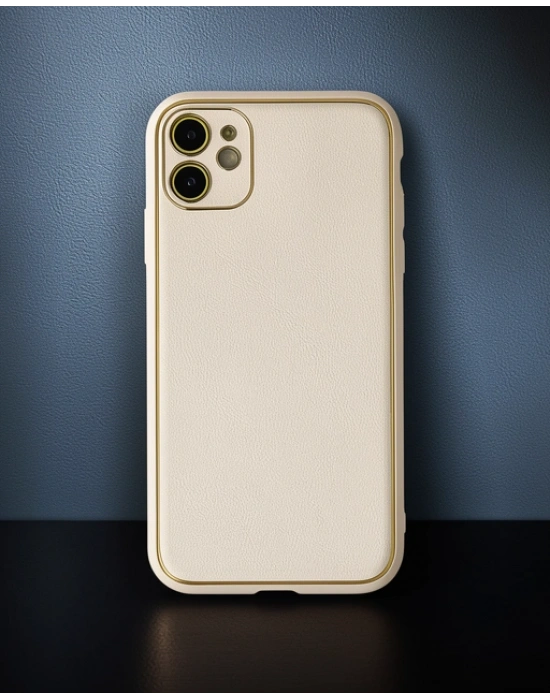 Apple İphone 12 Kılıf Coco Deri Silikon Kapak - Gold